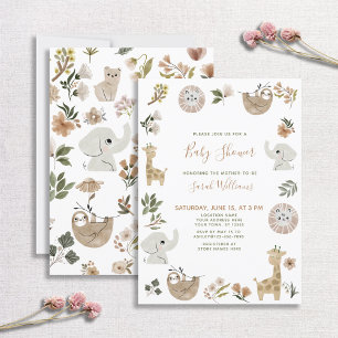 Niedlich Safari Tiere Script Brown Boho Baby Showe Einladung