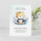 Niedlich Safari Tiger 1. Geburtstag Einladung (Stehend Vorderseite)