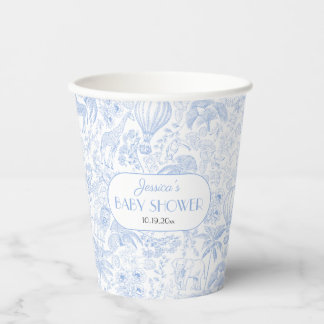 Niedlich Safari Toile de Jouy Blue Baby Dusche Pappbecher