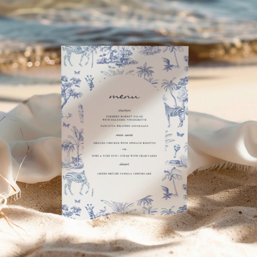 Niedlich Safari Toile de Jouy | Blue Baby Dusche Poster