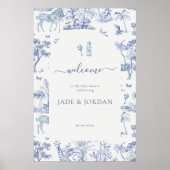 Niedlich Safari Toile de Jouy | Blue Baby Dusche Poster (Vorne)