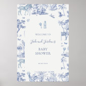Niedlich Safari Toile de Jouy | Blue Baby Dusche Poster (Vorne)
