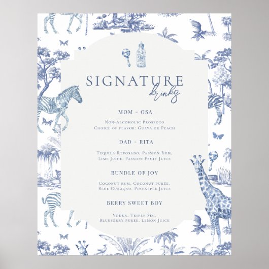 Niedlich Safari Toile de Jouy | Blue Baby Shower D Poster (Vorne)