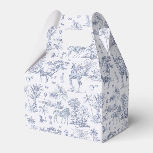 Niedlich Safari Toile de Jouy | Blue Baby Showfavo Geschenkschachtel (Rückseite)