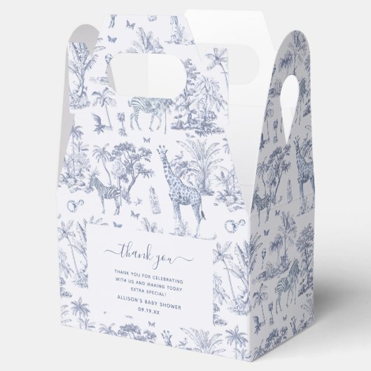 Niedlich Safari Toile de Jouy | Blue Baby Showfavo Geschenkschachtel (Geöffnet)
