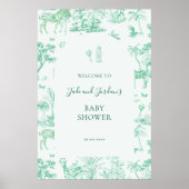 Niedlich Safari Toile de Jouy | Mint Baby Dusche Poster (Vorne)