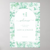 Niedlich Safari Toile de Jouy | Mint Baby Dusche Poster (Vorne)