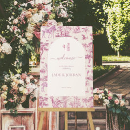 Niedlich Safari Toile de Jouy | Pink Baby Dusche Poster