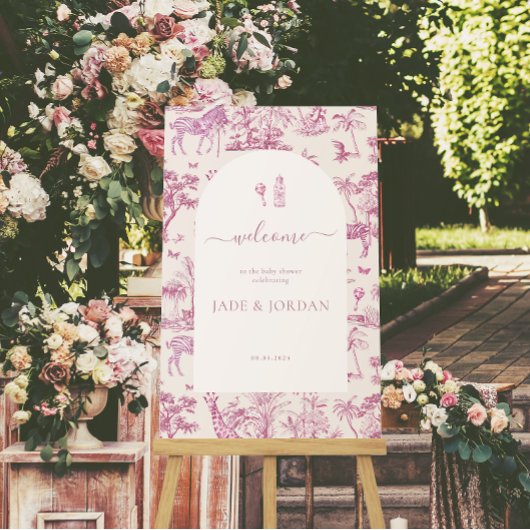 Niedlich Safari Toile de Jouy | Pink Baby Dusche Poster