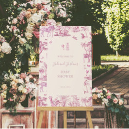 Niedlich Safari Toile de Jouy | Pink Baby Dusche Poster