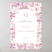 Niedlich Safari Toile de Jouy | Pink Baby Dusche Poster (Vorne)