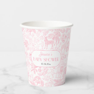 Niedlich Safari Toile de Jouy Pink Babydusche Pappbecher