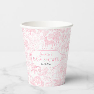 Niedlich Safari Toile de Jouy Pink Babydusche Pappbecher