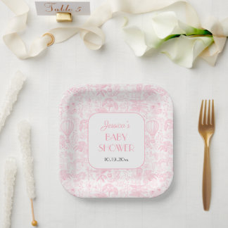 Niedlich Safari Toile de Jouy Pink Babydusche Pappteller