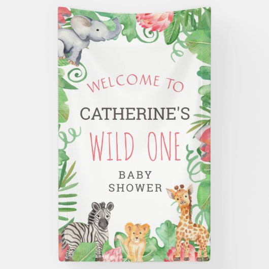 Niedlich Safari Wild One Baby Dusche Willkommen Banner (Vertikal)