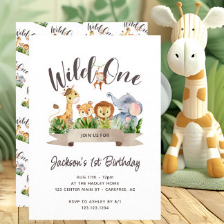 Niedlich Safari Wild One Geburtstag Einladung