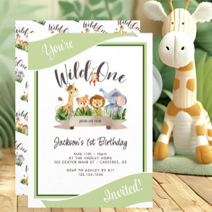 Niedlich Safari Wild One Green Geburtstag Einladung