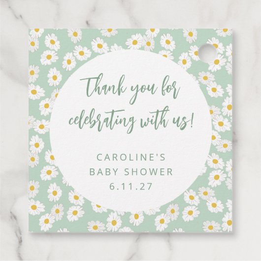 Niedlich Sage Daisies Bloral Custom Baby Dusche Da Geschenkanhänger (Rückseite)