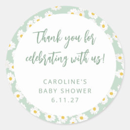 Niedlich Sage Daisies Bloral Custom Baby Dusche Da Runder Aufkleber