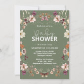 Niedlich Sage Green Boho Wildblume Moderne Babydus Einladung (Vorderseite)