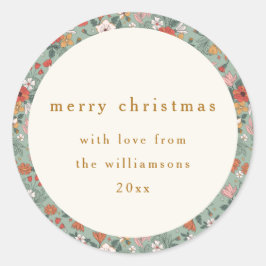 Niedlich Sage Green Botanical Custom Frohe Weihnac Runder Aufkleber
