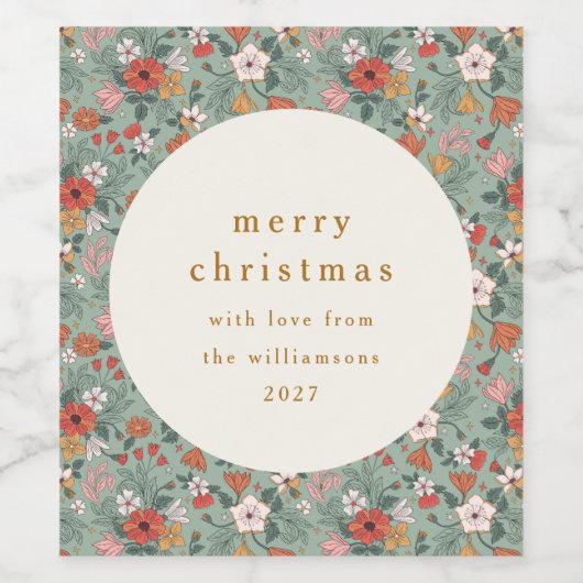 Niedlich Sage Green Botanical Custom Frohe Weihnac Weinetikett (Einzelnes Label)