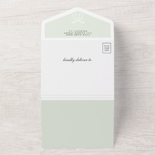 Niedlich Sage Green Coquette Bow Baby Dusche All In One Einladung (Außenbereich)