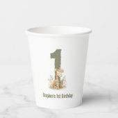 Niedlich Sage Green Giraffe 1. Geburtstag Party Pappbecher (Vorderseite)