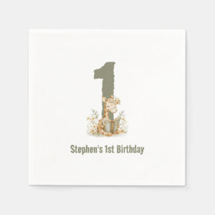 Niedlich Sage Green Giraffe 1. Geburtstag Party Serviette