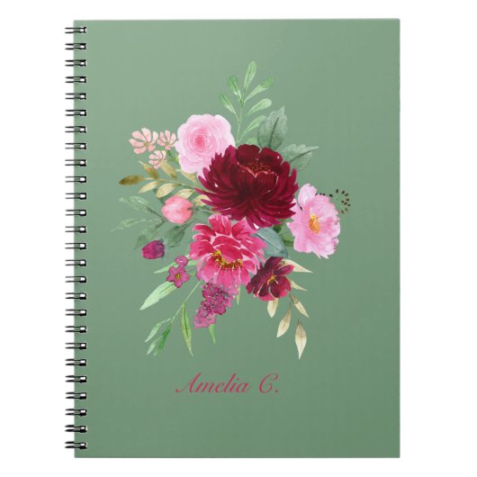 Niedlich Sage Green Girl Floral Notebook Notizblock (Vorderseite)
