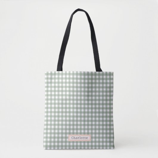 Niedlich Sage Green Kariert Personalisiert Tasche (Vorderseite)