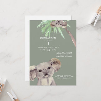 Niedlich Sage Koala Bear 1. Geburtstagsfeier Party Einladung