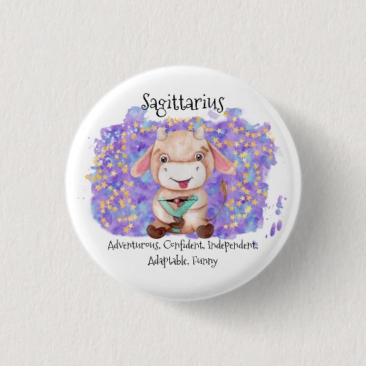 Niedlich Sagittarius Watercolor Bull Zodiac Button (Vorderseite)