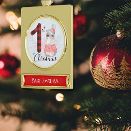 Niedlich saisonale 1. Weihnachtsweih Kariert Baby Banner-Ornament Gold