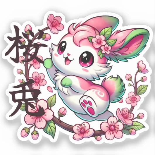 Niedlich Sakura Bunny Custom Cut Vinyl Sticker (Vorderseite)