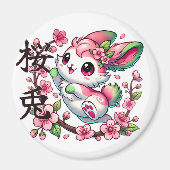 Niedlich Sakura Bunny Magnet mit japanischer Pinse (Vorne)