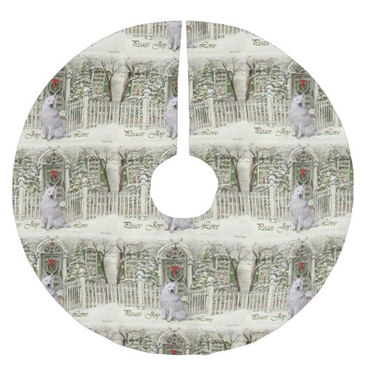 Niedlich Samoed Weihnachten Polyester Weihnachtsbaumdecke (Vorderseite)