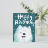 Niedlich Samoyed Happy Birthday Postkarte (Stehend Vorderseite)
