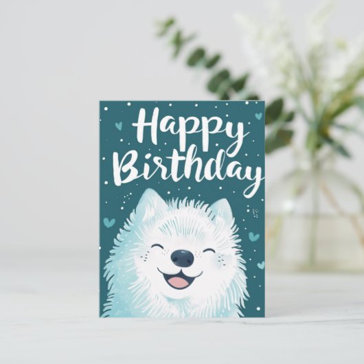 Niedlich Samoyed Happy Birthday Postkarte (Stehend Vorderseite)