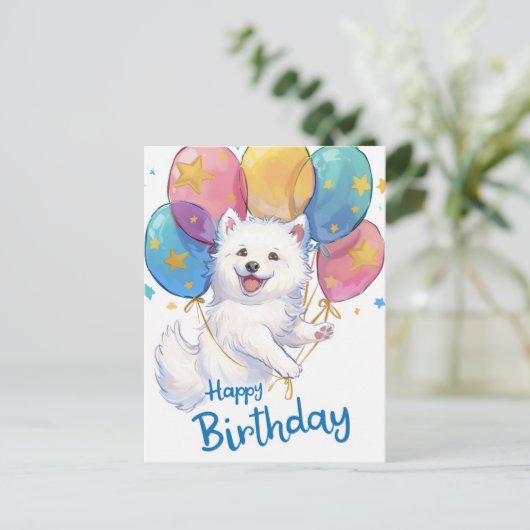 Niedlich Samoyed Happy Birthday Postkarte (Stehend Vorderseite)