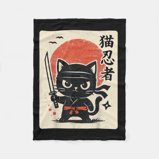 Niedlich Samurai Ninja Kat Warrior Japanisch Anime Fleecedecke (Vorderseite)