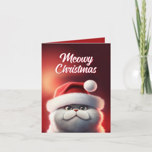 Niedlich Santa Cat Meowy Karte (Vorderseite)