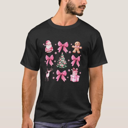 Niedlich Santa Coquette Pink Bow Weihnachtsbaum Fr T-Shirt (Vorderseite)