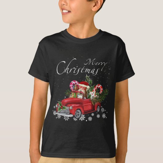 Niedlich Santa Fox Terrier Riding Red Truck Merry T-Shirt (Vorderseite)