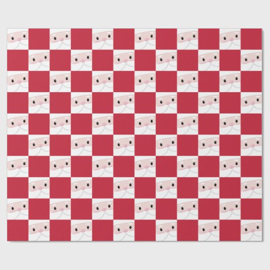 Niedlich Santa Klaus Face Red Chess Pattern Geschenkpapier (Flach)