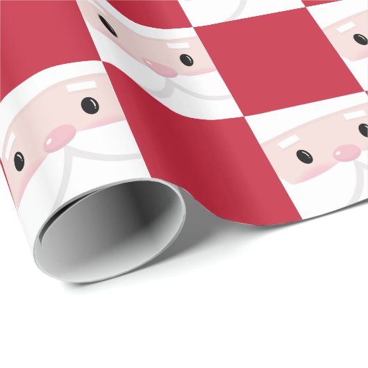 Niedlich Santa Klaus Face Red Chess Pattern Geschenkpapier (Rolleneckpunkt)