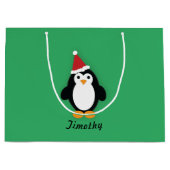 Niedlich Santa Penguin Große Geschenktüte (Vorderseite)