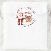 Niedlich Santa Red Berries Bell Name Frohe Weihnac Runder Aufkleber (Tasche)