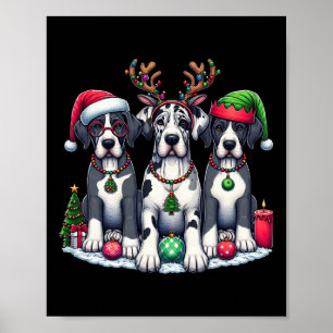 Niedlich Santa Reindeer Elf Great Dane Weihnachtsf Poster