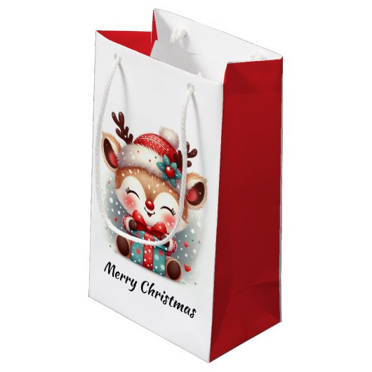 Niedlich Santa Reindeer Kleine Geschenktüte (Rückseite Schrägansicht)